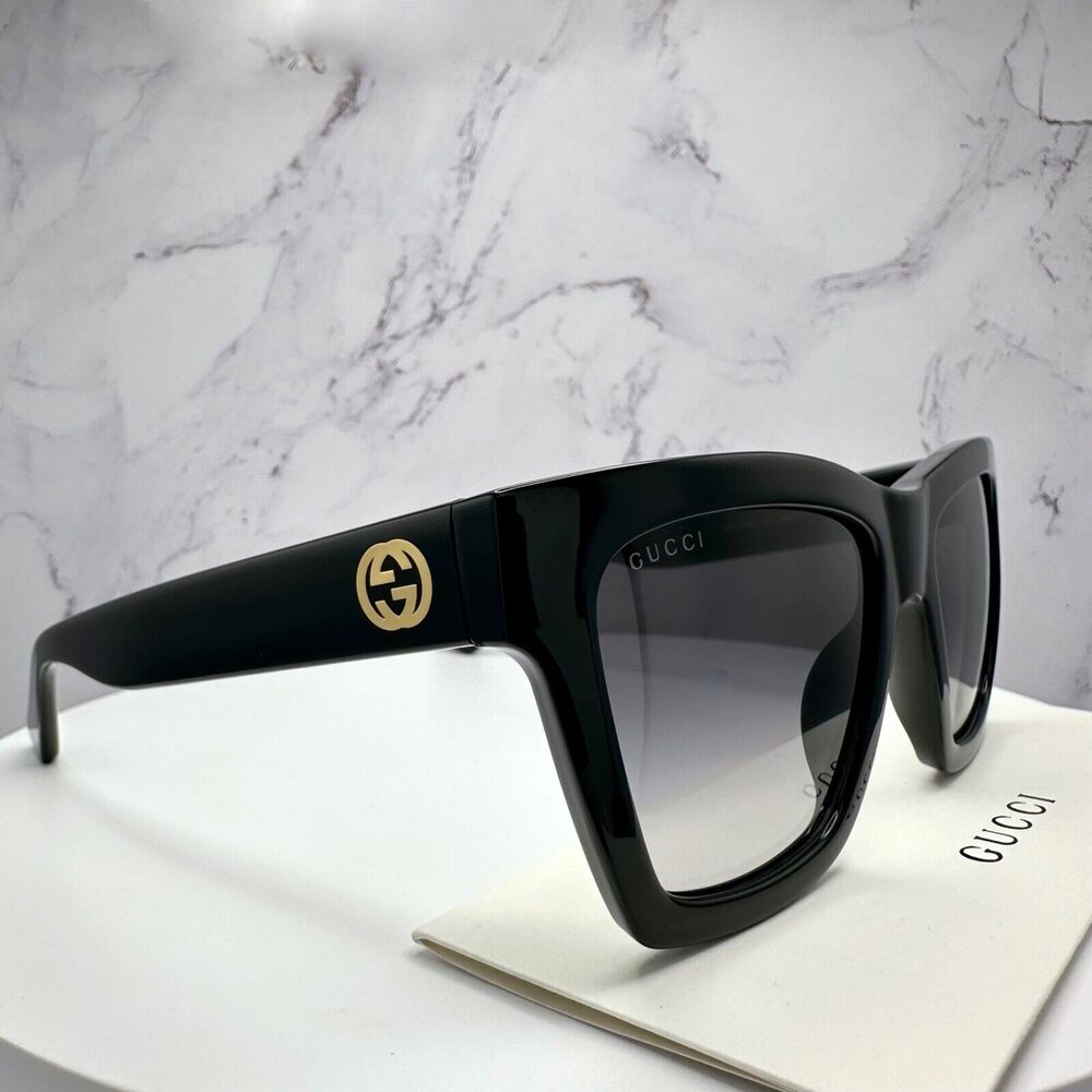 New GUCCI Sunglasses Black Gold Interlocking GG Logo 54-19-140 mm - Picture 15 of 16